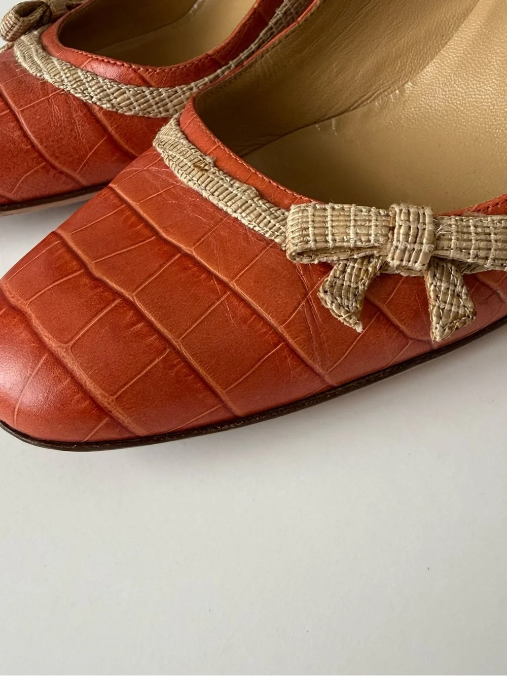 RARE Valentino Garavani Croc-Embossed Orange Leather Pumps with Gold Trim